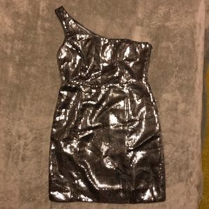 One Shoulder Silver Sequin Dress